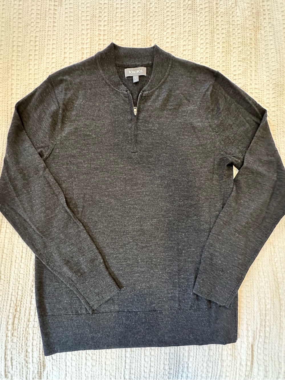 Men’s Bonobos Wool Silk Blend Gray Quarter Zip Sweater Slim Fit Small Hole Med